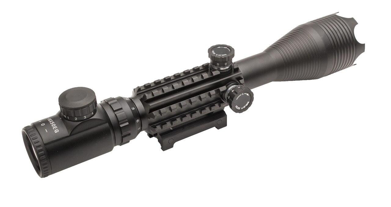 4-16X50mm Tri-Rail Illuminated Sniper Rifle Scope w/ Built In Mount