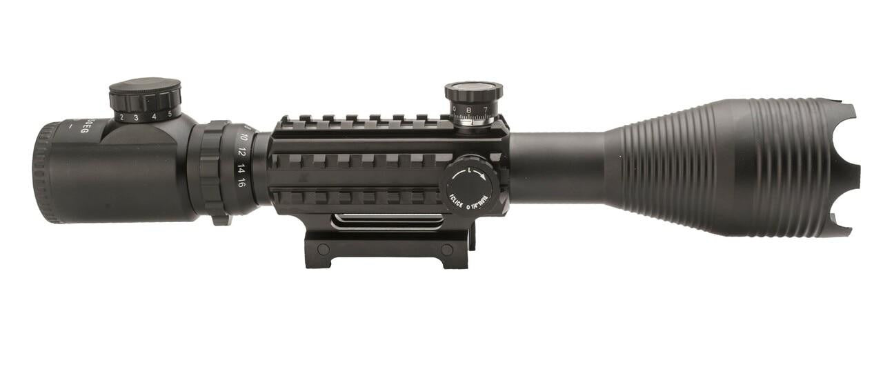 4-16X50mm Tri-Rail Illuminated Sniper Rifle Scope w/ Built In Mount