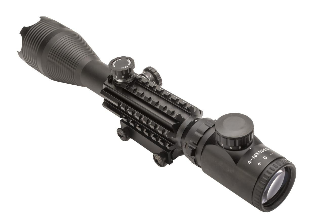 4-16X50mm Tri-Rail Illuminated Sniper Rifle Scope w/ Built In Mount