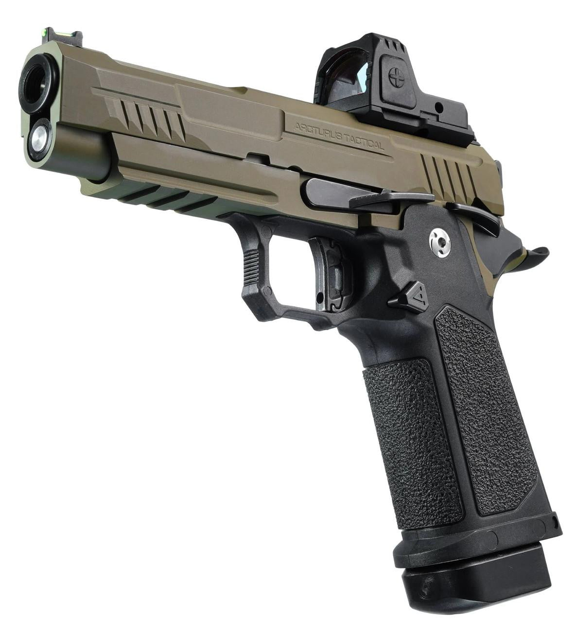 ARCTURUS Vanguard 4.3" Hi-Capa GBB Airsoft Pistol w/ Optics Ready Slide & ARS-1 Red Dot Combo, Black/Tan