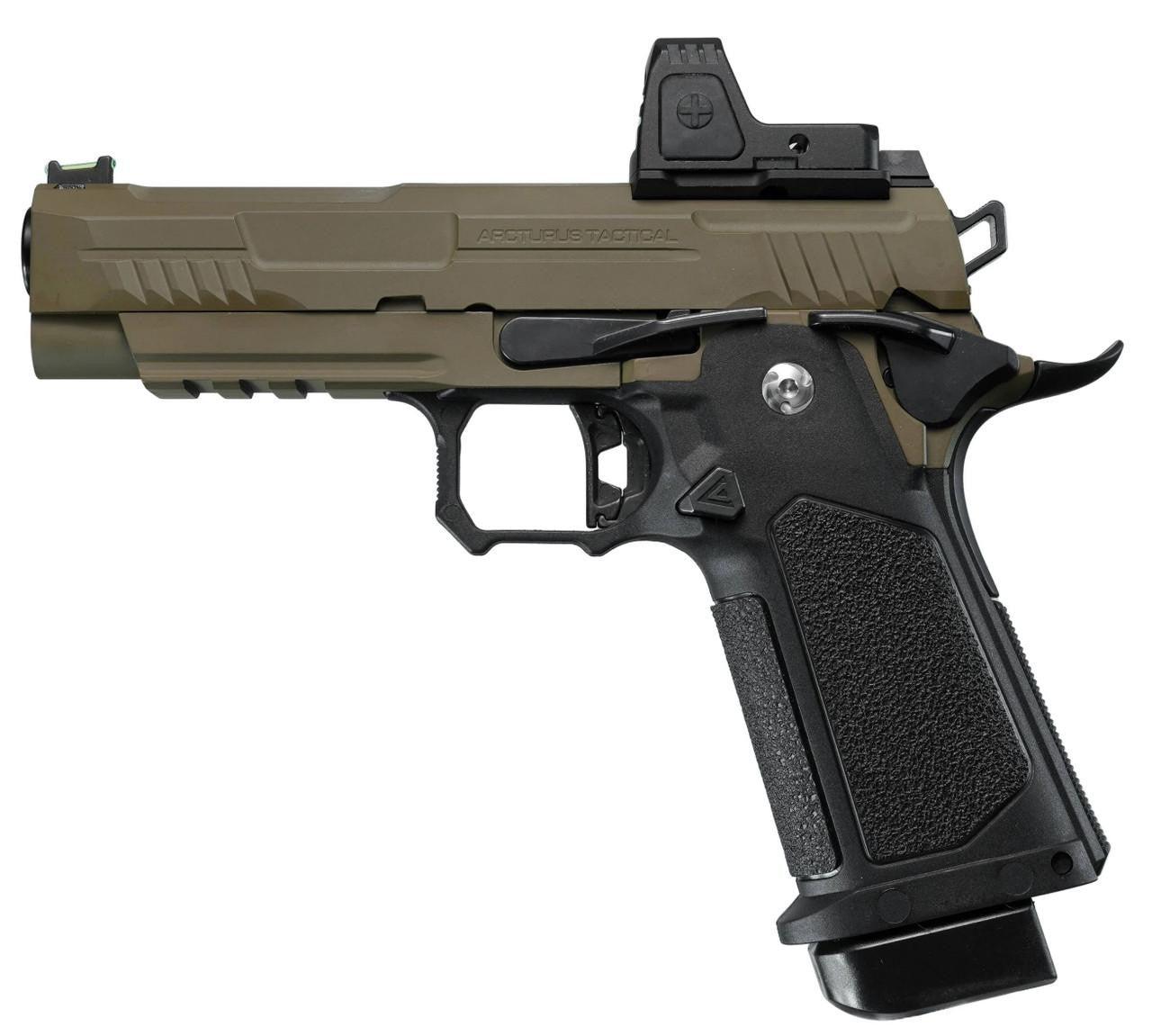 ARCTURUS Vanguard 4.3" Hi-Capa GBB Airsoft Pistol w/ Optics Ready Slide & ARS-1 Red Dot Combo, Black/Tan