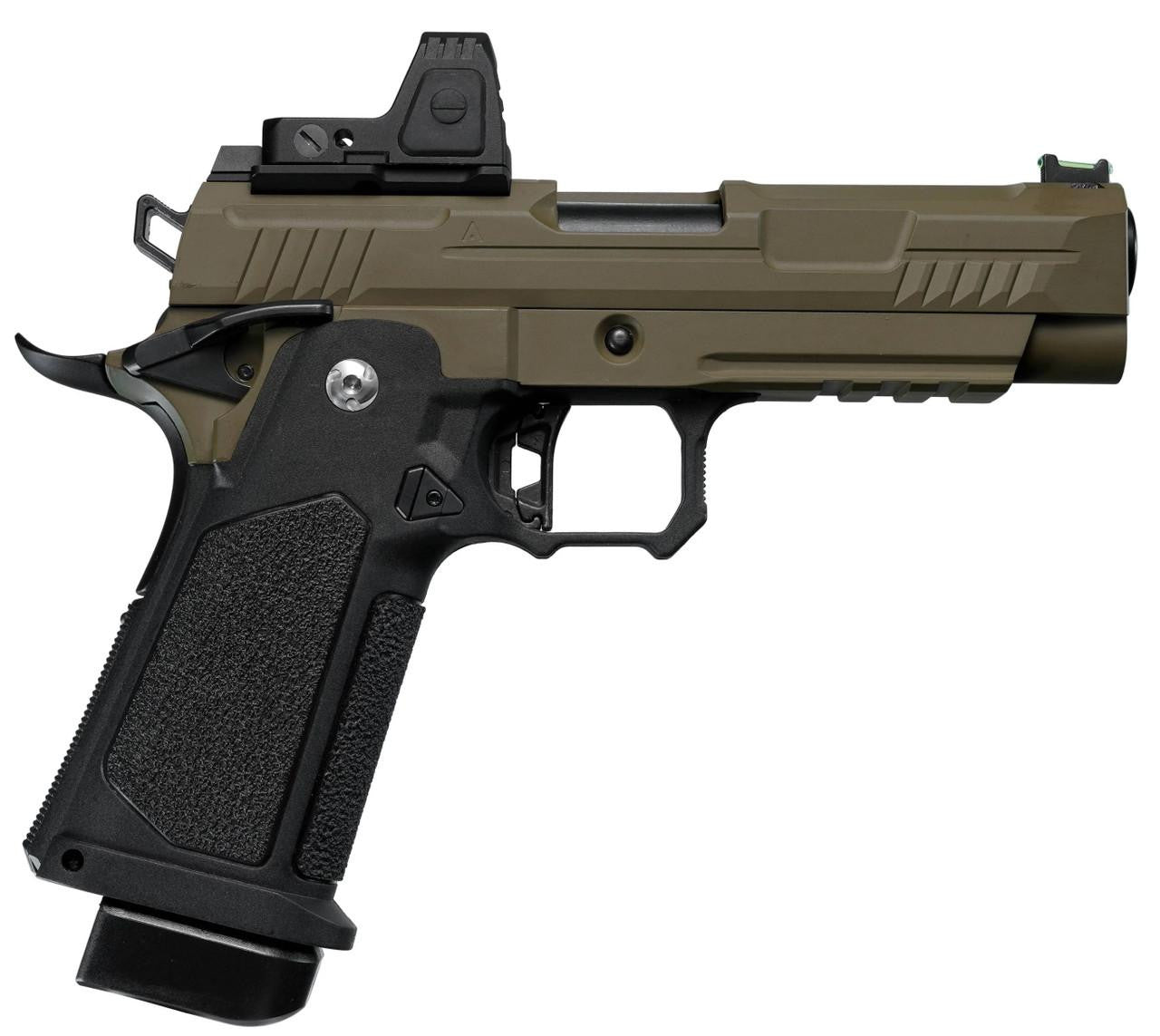 ARCTURUS Vanguard 4.3" Hi-Capa GBB Airsoft Pistol w/ Optics Ready Slide & ARS-1 Red Dot Combo, Black/Tan