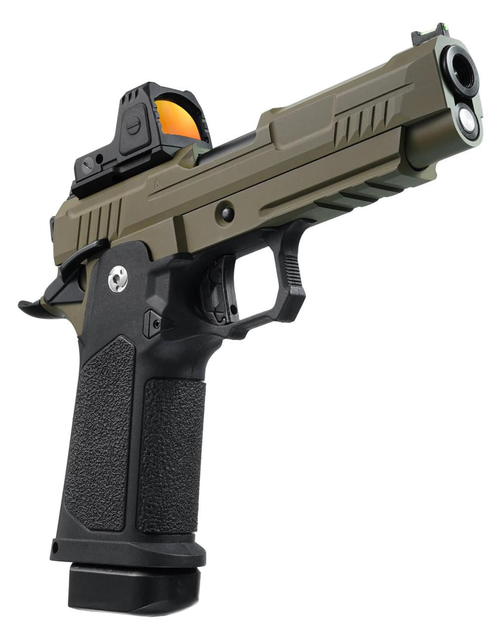 ARCTURUS Vanguard 4.3" Hi-Capa GBB Airsoft Pistol w/ Optics Ready Slide & ARS-1 Red Dot Combo, Black/Tan