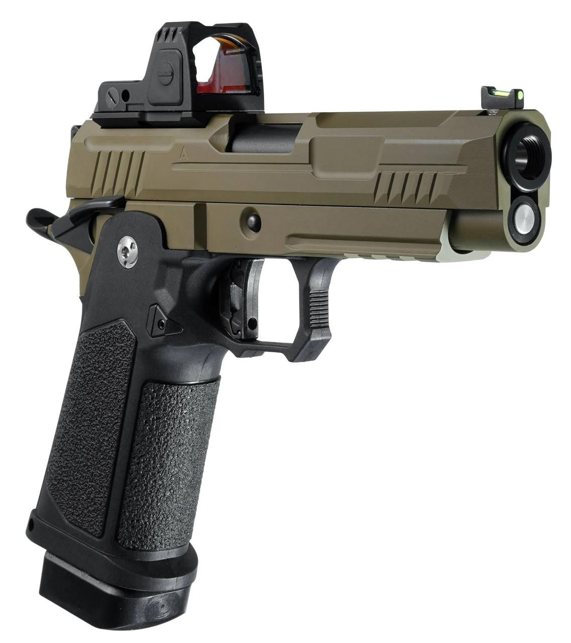 ARCTURUS Vanguard 4.3" Hi-Capa GBB Airsoft Pistol w/ Optics Ready Slide & ARS-1 Red Dot Combo, Black/Tan