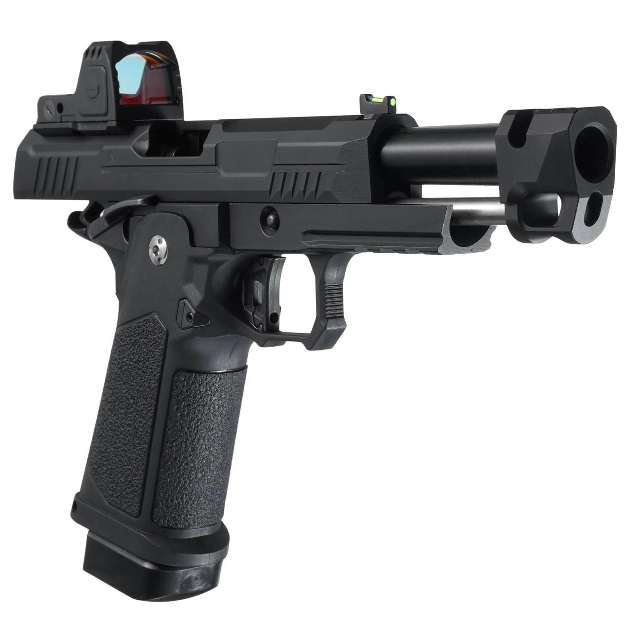 ARCTURUS Vanguard 4.3" Hi-Capa GBB Airsoft Pistol w/ Optics Ready Slide & Compensator & ARS-1 Red Dot Combo, Black