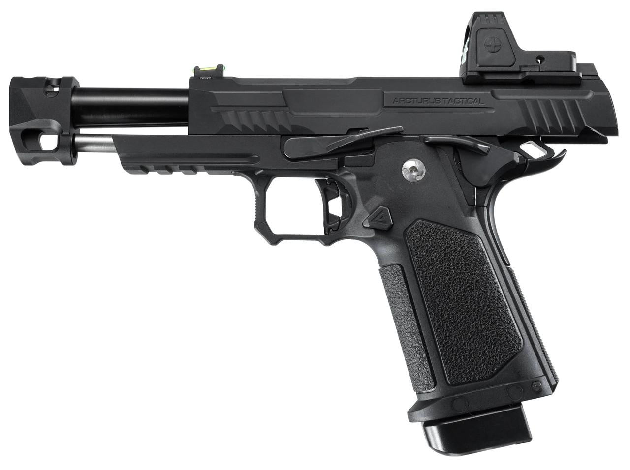 ARCTURUS Vanguard 4.3" Hi-Capa GBB Airsoft Pistol w/ Optics Ready Slide & Compensator & ARS-1 Red Dot Combo, Black