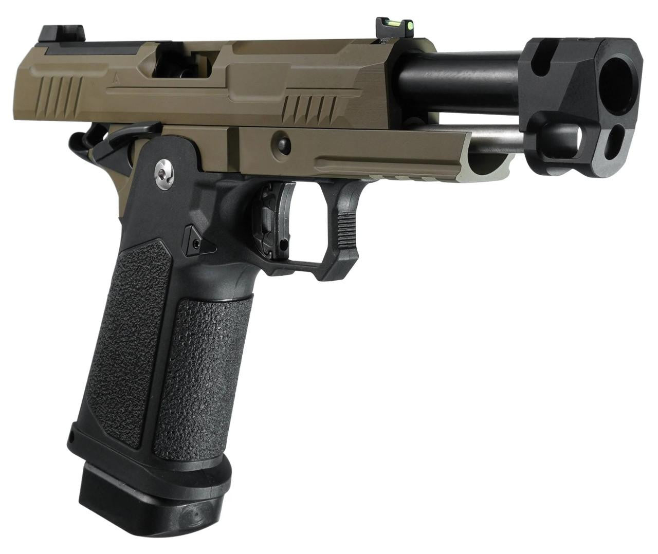 ARCTURUS Vanguard 4.3" Hi-Capa GBB Airsoft Pistol w/ Optics Ready Slide & Compensator, Black/Tan
