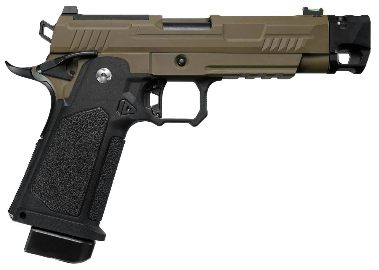 ARCTURUS Vanguard 4.3" Hi-Capa GBB Airsoft Pistol w/ Optics Ready Slide & Compensator, Black/Tan