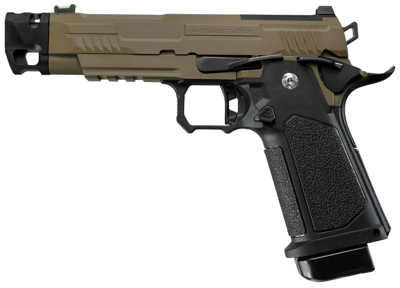 ARCTURUS Vanguard 4.3" Hi-Capa GBB Airsoft Pistol w/ Optics Ready Slide & Compensator, Black/Tan