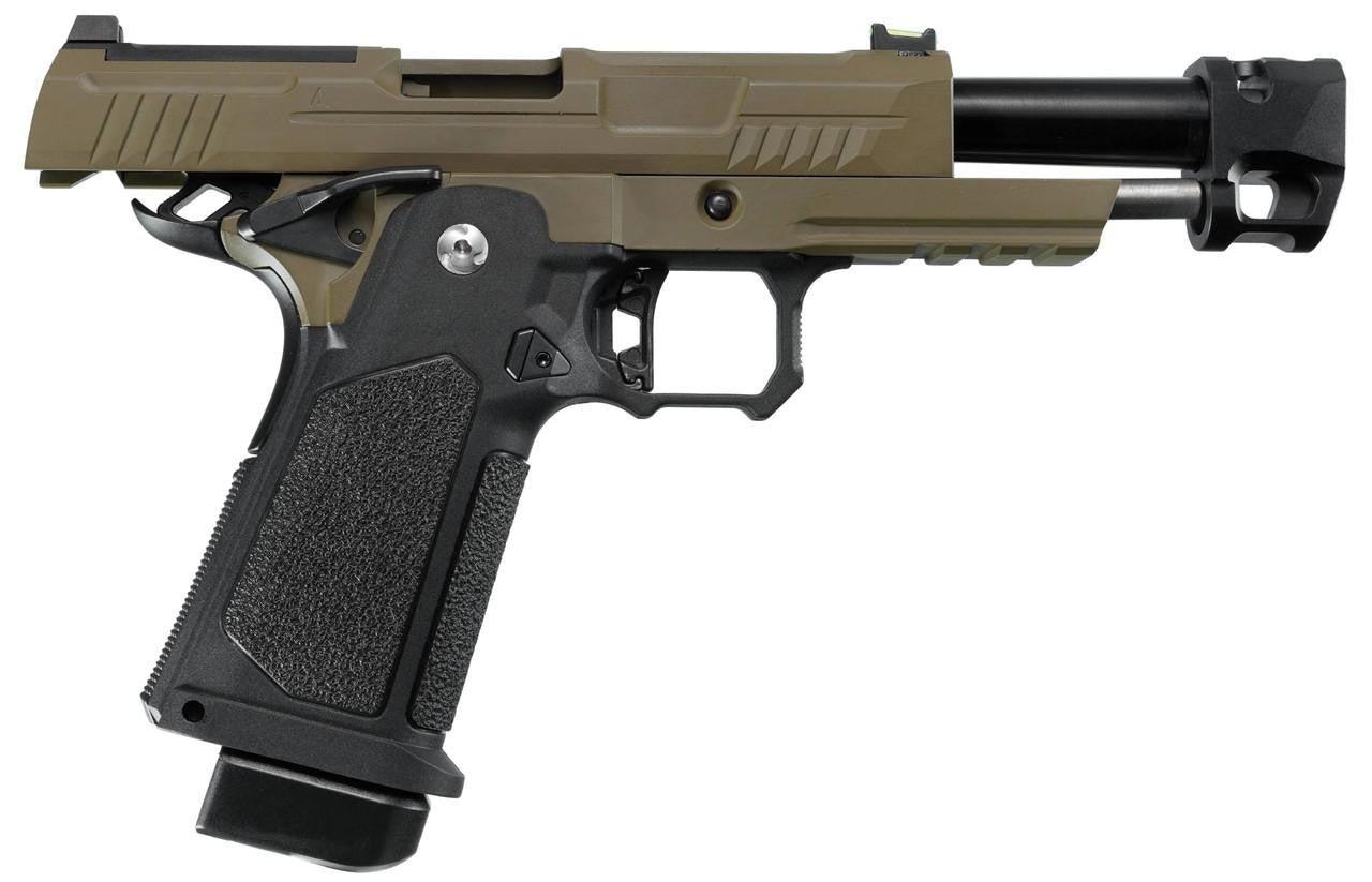 ARCTURUS Vanguard 4.3" Hi-Capa GBB Airsoft Pistol w/ Optics Ready Slide & Compensator, Black/Tan