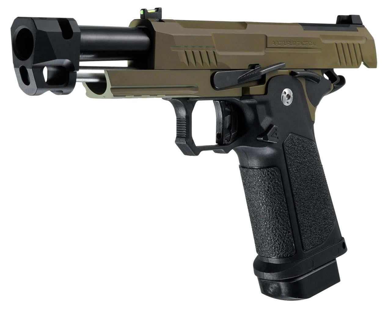 ARCTURUS Vanguard 4.3" Hi-Capa GBB Airsoft Pistol w/ Optics Ready Slide & Compensator, Black/Tan