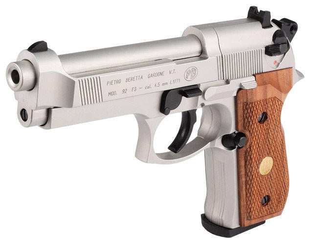 Beretta 92FS CO2 .177 Nickel Air Gun, Silver/Wood