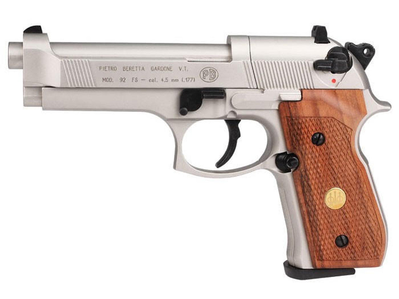 Beretta 92FS CO2 .177 Nickel Air Gun, Silver/Wood