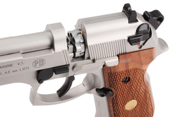 Beretta 92FS CO2 .177 Nickel Air Gun, Silver/Wood