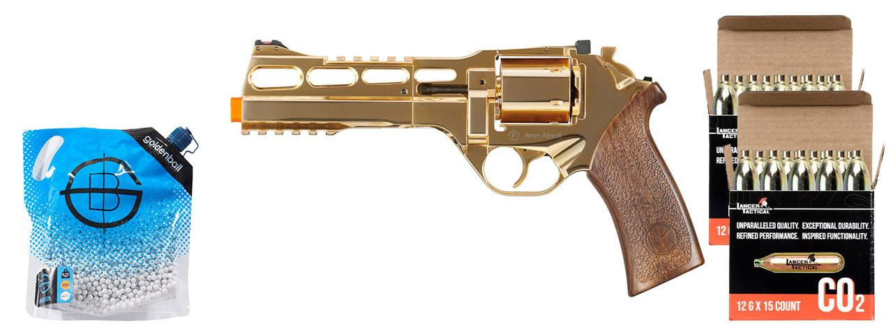 BO Manufacture Limited Edition Airsoft Chiappa Rhino 60DS CO2 Revolver w/ CO2 Combo, Gold