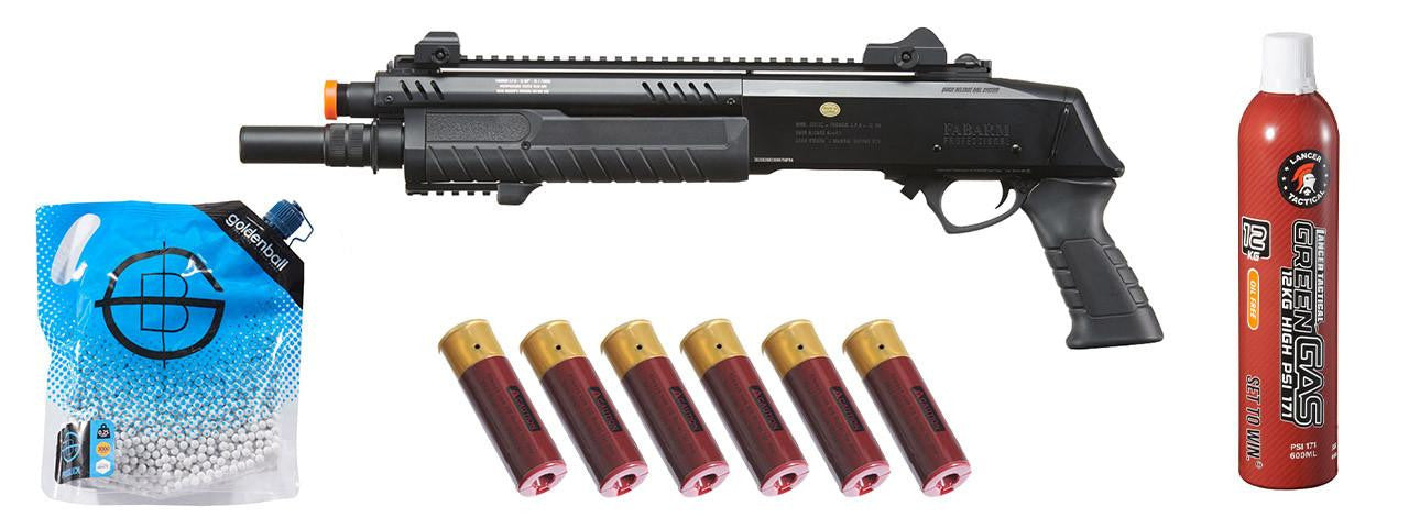 BO Manufacture REP FABARM STF12 Short 11" Pump Action Gas Airsoft Shotgun w/ Green Gas & Shell Combo, Black