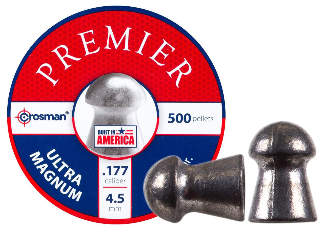 Crosman Premier Ultra Magnum .177 Cal 10.5 Grains Round Nose Pellets, 500ct, Silver
