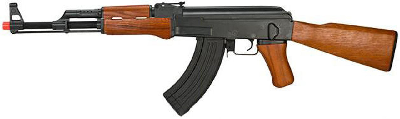 CYMA Standard AK47 Full Metal Real Wood Blowback Airsoft AEG Rifle, Wood/Black