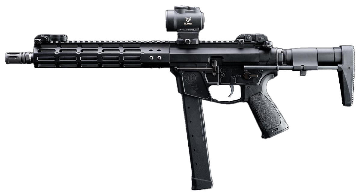 EMG Strike Industries x PWS Licensed 9mm Style Carbine 10" M-LOK Airsoft AEG Rifle w/ PDW Stock, Black