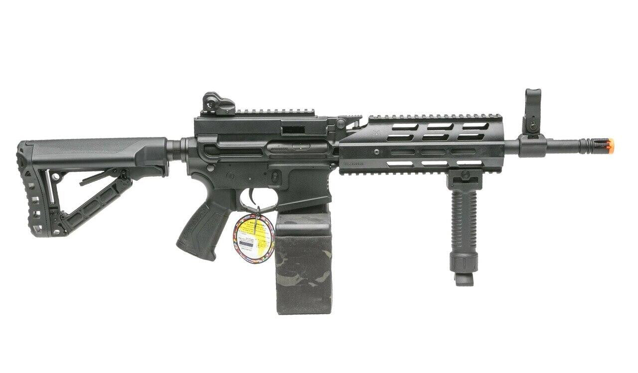 G&G CM16 LMG Airsoft Rifle w/ Camo Mag Cover, Black