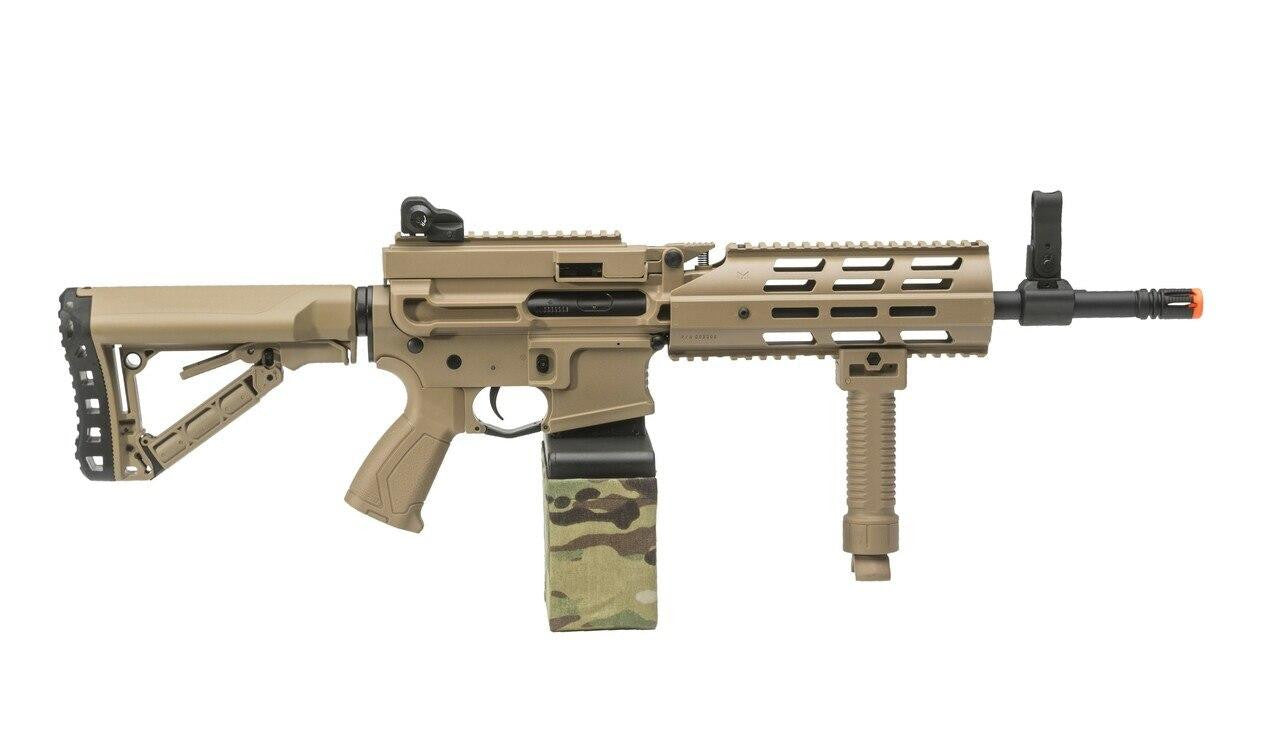 G&G CM16 LMG Airsoft Rifle w/ Tan Mag Cover, Tan