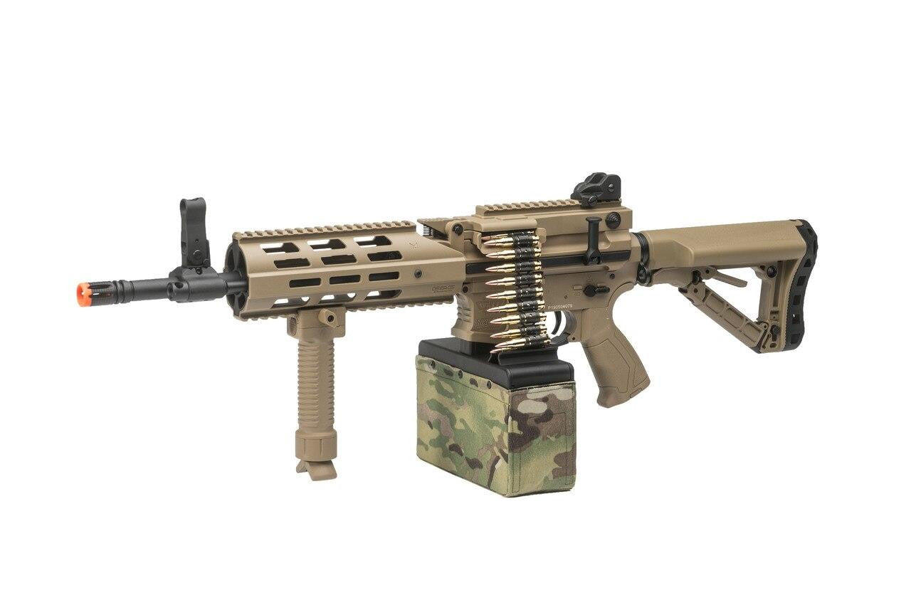 G&G CM16 LMG Airsoft Rifle w/ Tan Mag Cover, Tan