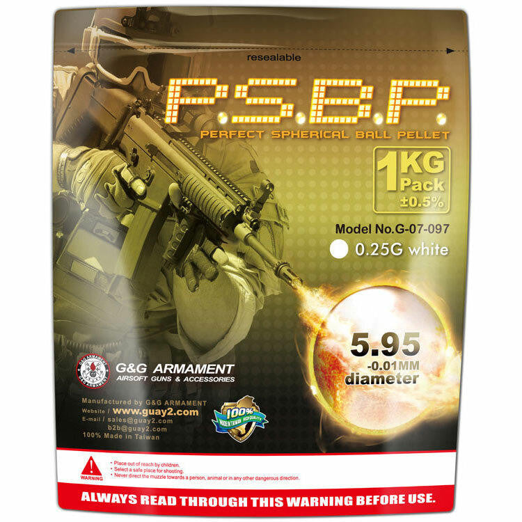 G&G Perfect Spherical BBs, 0.25g, 1KG, 4000 Rounds, White