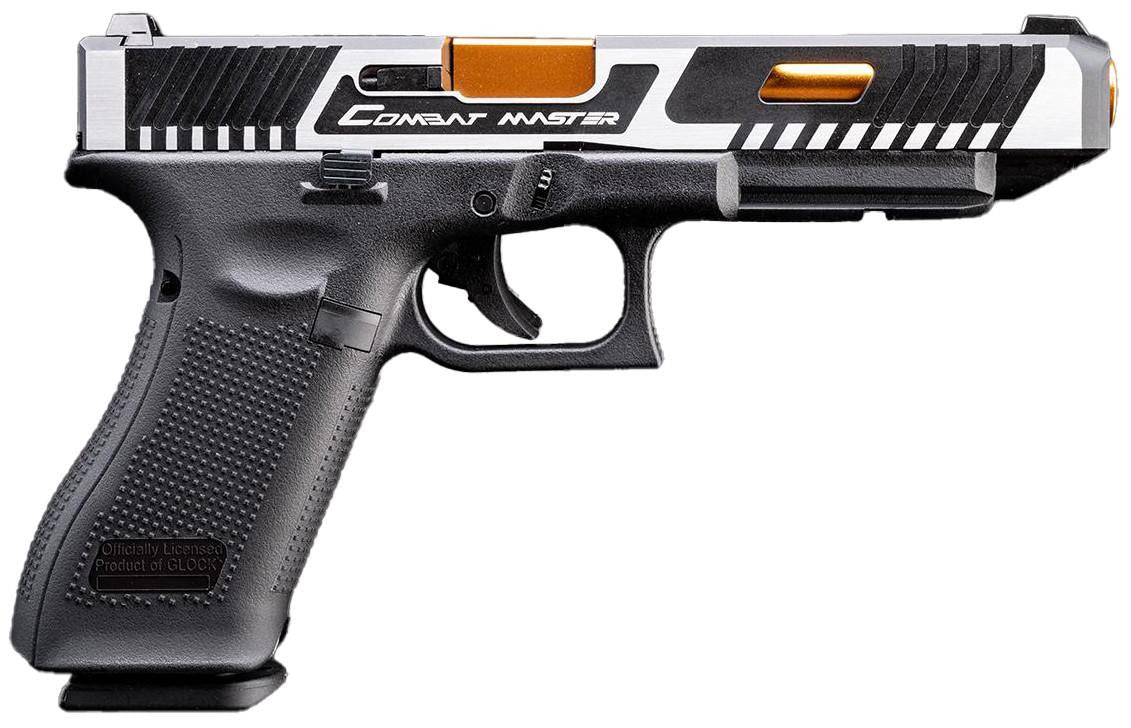 GLOCK 17 Gen.5 GBB Airsoft Pistol w/ EMG TTI Custom CNC G34 Combat Master Slide, Two-Tone