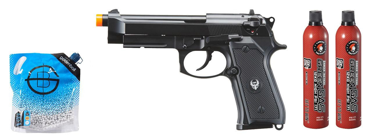HFC Metal M9 Full-Auto GBB Airsoft Pistol w/ Green Gas Combo, Black