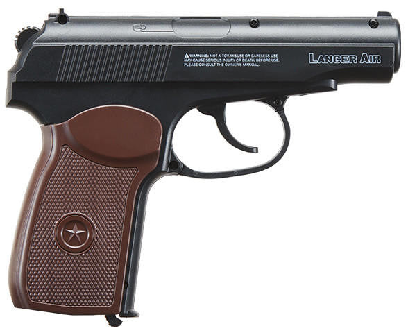 Lancer Air Saber XMK CO2 .177 Cal Airgun Pistol, Black/Brown