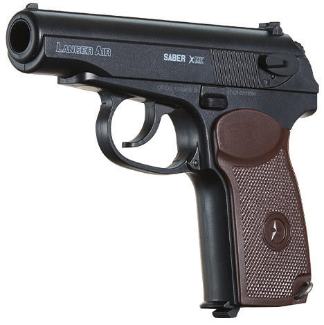 Lancer Air Saber XMK CO2 .177 Cal Airgun Pistol, Black/Brown