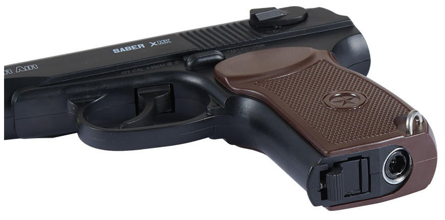 Lancer Air Saber XMK CO2 .177 Cal Airgun Pistol, Black/Brown