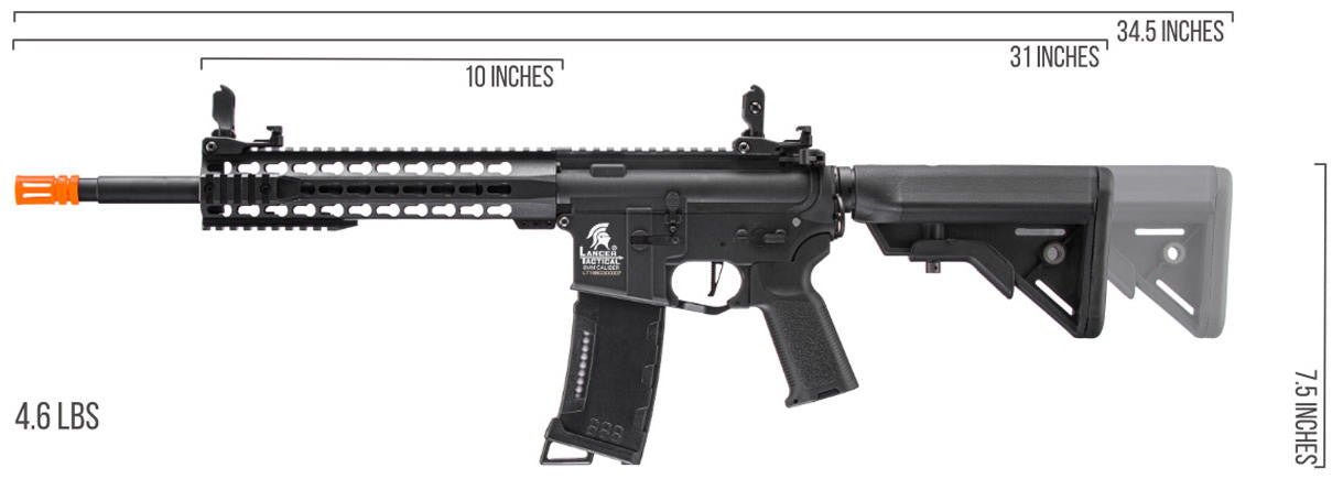 Lancer Tactical 10" Keymod M4 Carine AEG Airsoft Rifle, Gen 3, Black
