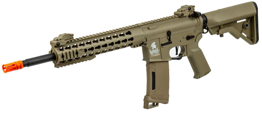 Lancer Tactical 10" Keymod M4 Carine AEG Airsoft Rifle, Gen 3, Tan