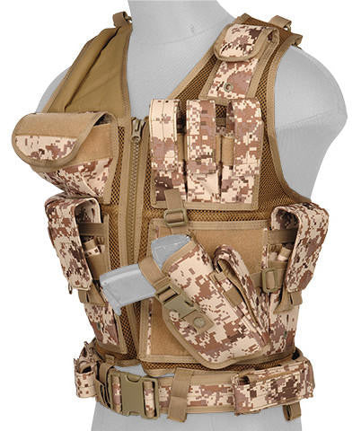 Lancer Tactical 1000D Nylon Airsoft Combat Vest w/ Holster, Desert Digital