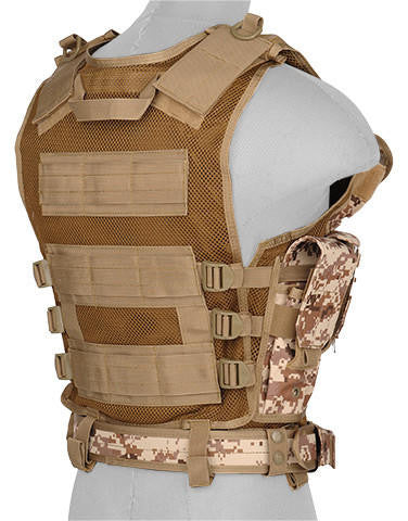 Lancer Tactical 1000D Nylon Airsoft Combat Vest w/ Holster, Desert Digital