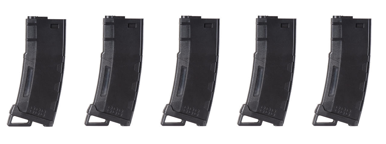 Lancer Tactical 130 Round High Speed Mid-Cap M4 Airsoft Magazine, Black, 5 Pack