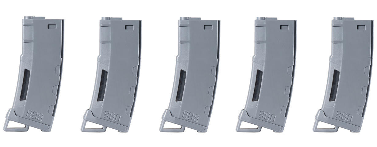 Lancer Tactical 130 Round High Speed Mid-Cap M4 Airsoft Magazine, Gray, 5 Pack