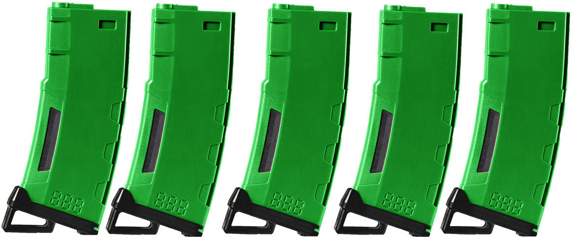 Lancer Tactical 130 Round High Speed Mid-Cap M4 Airsoft Magazine, Green, 5 Pack