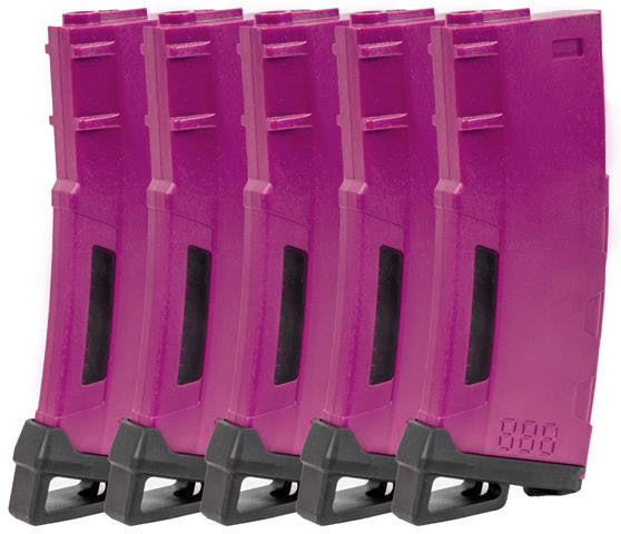 Lancer Tactical 130 Round High Speed Mid-Cap M4 Airsoft Magazine, Purple, 5 Pack