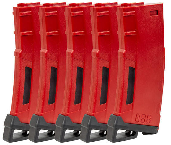 Lancer Tactical 130 Round High Speed Mid-Cap M4 Airsoft Magazine, Red, 5 Pack