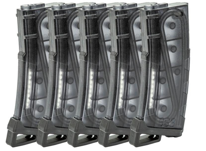 Lancer Tactical 130 Round High Speed Mid-Cap M4 Airsoft Magazine, Smoke, 5 Pack