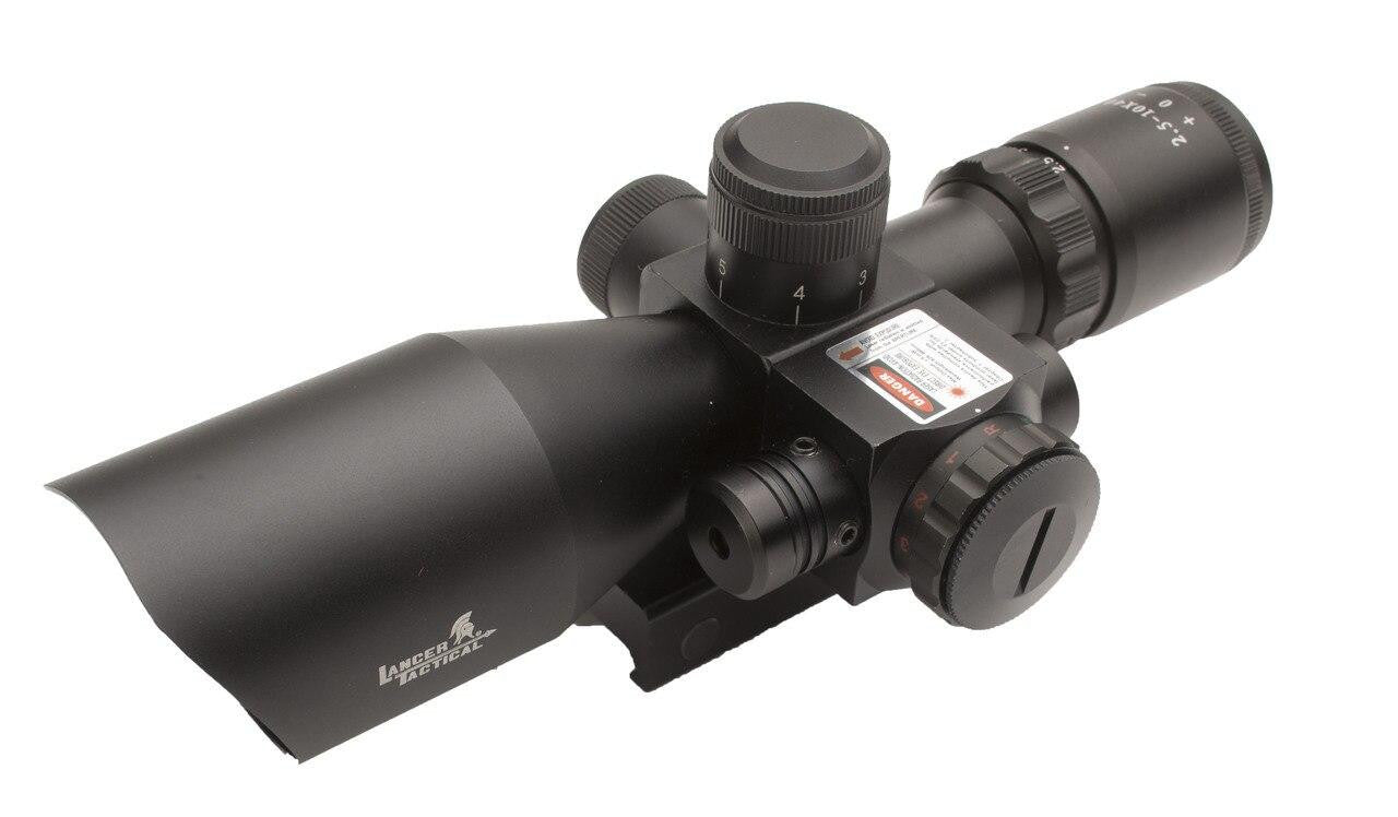 Lancer Tactical 2.5-10X Dual Color Illuminated Mil Dot Crosshair Scope w/ Red Laser