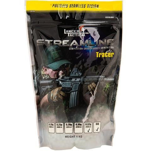 Lancer Tactical 3125 Round Bio 0.32g Streamline Competition Grade Outdoor Tracer Airsoft BBs, Green