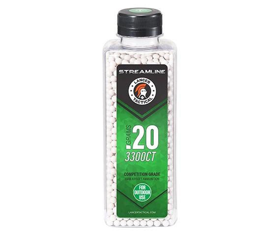 Lancer Tactical 3300 Round 0.20g Streamline Competition Grade Outdoor Airsoft BBs, White