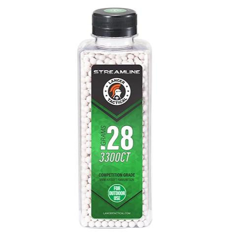 Lancer Tactical 3300 Round 0.28g Streamline Competition Grade Outdoor Airsoft BBs, White