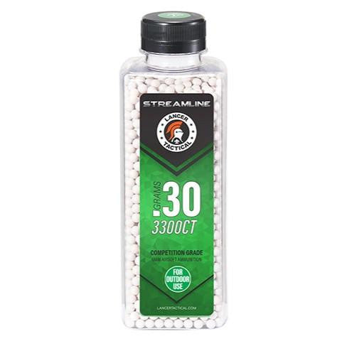 Lancer Tactical 3300 Round 0.30g Streamline Competition Grade Outdoor Airsoft BBs, White