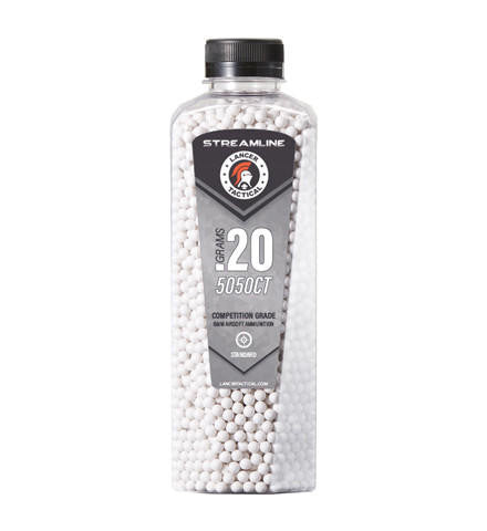 Lancer Tactical 5050 Round 0.20g Streamline Airsoft BB Bottle, White