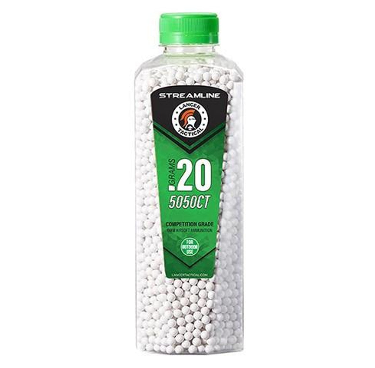 Lancer Tactical 5050 Round 0.20g Streamline Competition Grade Outdoor Airsoft BB Bottle, White