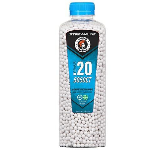 Lancer Tactical 5050 Round 0.20g Streamline Competition Grade Outdoor Tracer Airsoft BB Bottle, Green